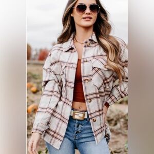 Oversized Plaid Button-Up Shirt Jacket
